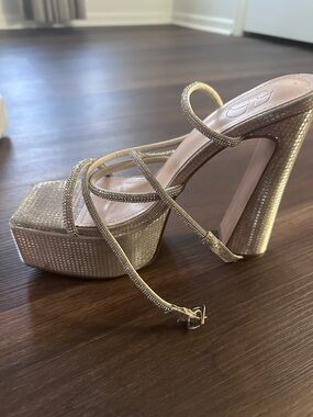Gold Platform Strappy High Heel Sandals - Women's